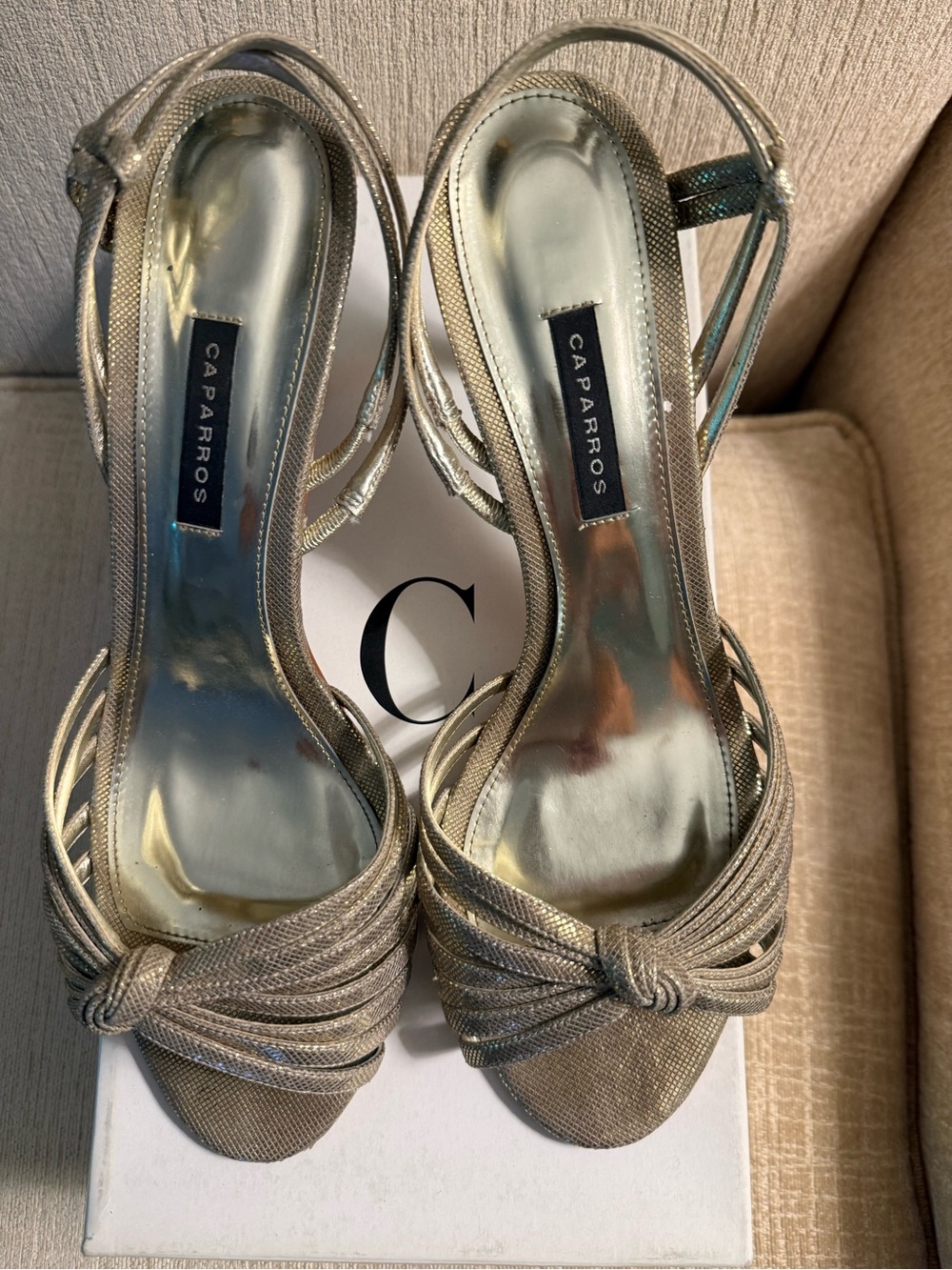 Caparros Metallic gold flash Vartan Knotted Strappy Heels size 8